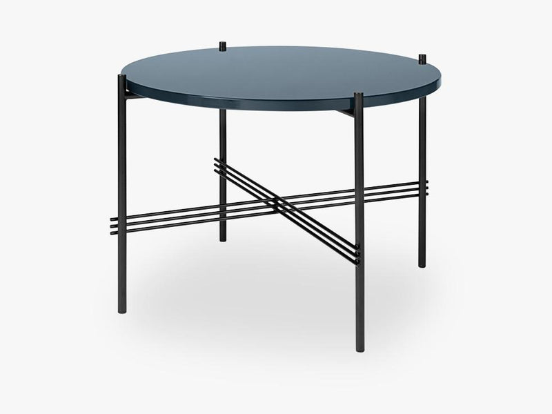 TS Coffee Table - Dia 55 Black base, glass grey blue top