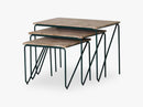 Triptych Nesting Table, MONACO BROWN MARBLE ON CEDAR GREEN STEEL FRAME