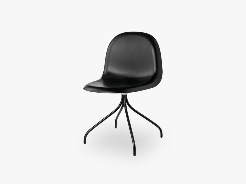 3D Dining Chair - Un-upholstered Swivel Black base, Black Stained Beech shell