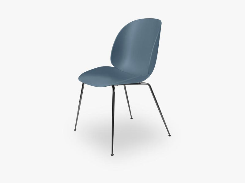 Beetle Dining Chair - Un-upholstered Conic Black Chrome base, Blue Grey shell