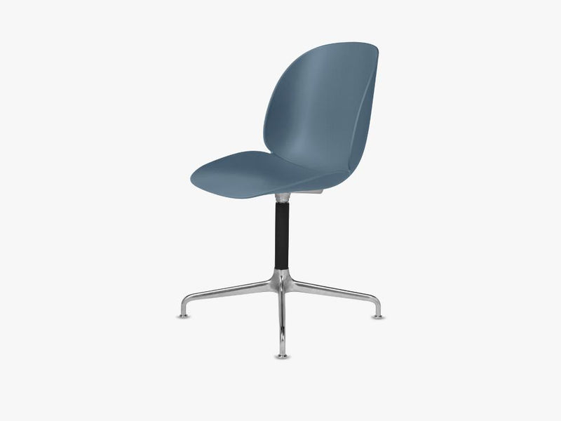 Beetle Dining Chair - Un-upholstered Casted Swivel base Aluminium, Blue Grey shell