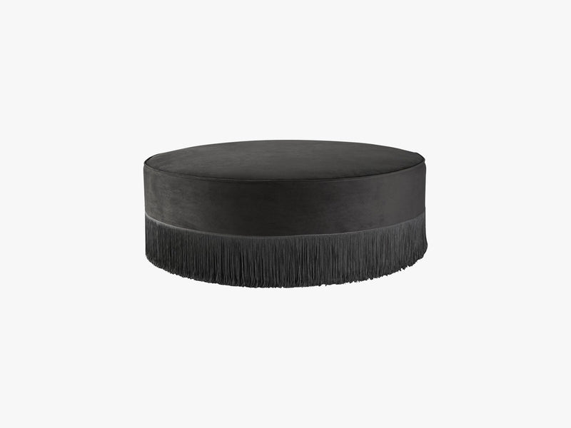 Low soft fringe pouf, Grey