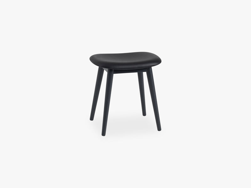 Fiber Stool - Wood Base H: 45 Cm, Silk Leather - Black/Black