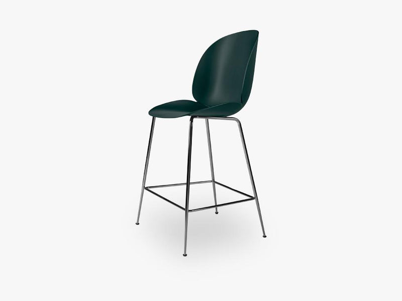 Beetle Counter Chair - Un-upholstered - 64 cm Conic Black Chrome base, Green shell