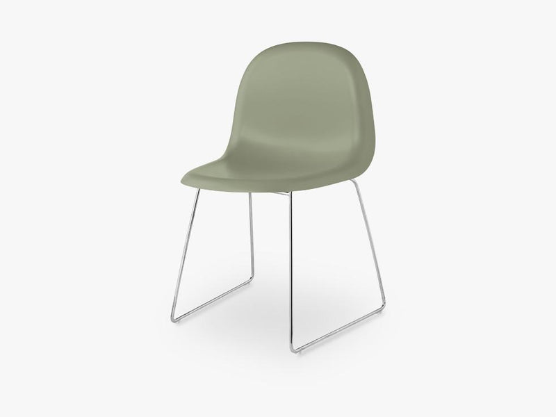 3D Dining Chair - Un-upholstered - Stackable Sledge Crome base, Mistletoe Green shell