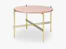 TS Coffee Table - Dia 55 Brass base, glass vintage red top