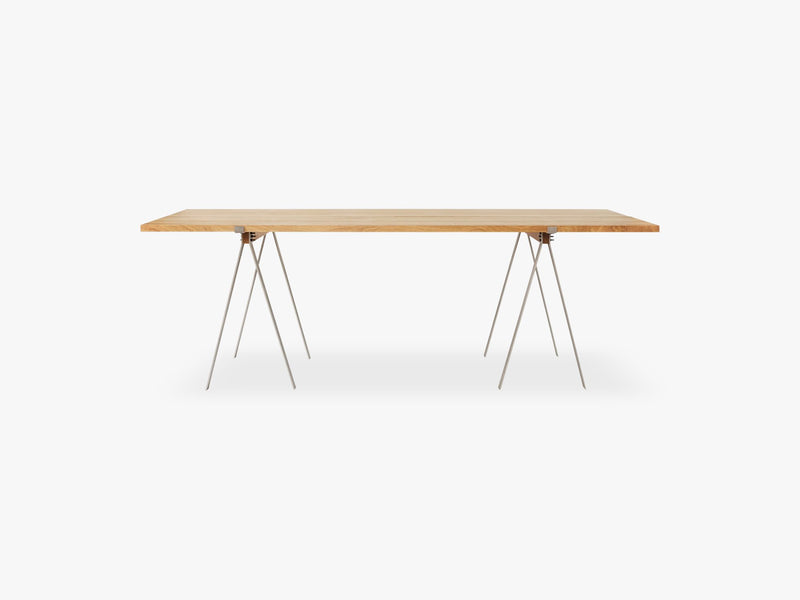 Trestle Table Stainless Steel - Oak Planks