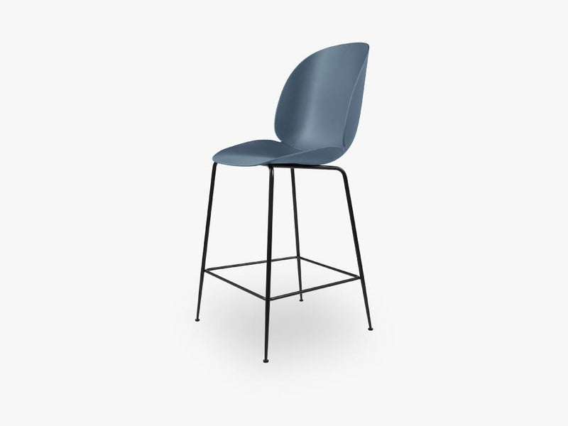 Beetle Counter Chair - Un-upholstered - 64 cm Conic Black base, Blue Grey shell