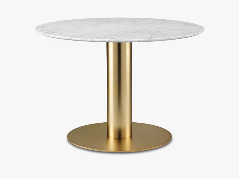 GUBI 2.0 Dining Table - Round - Dia 110 Brass Base, Marble White Top