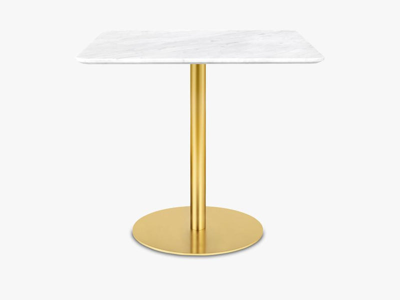 GUBI 10 Dining table - Square - 80x80 Brass Base, Marble White Top