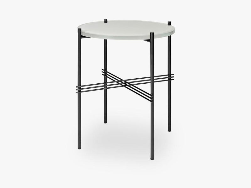 TS Coffee Table - Dia 40 Black base, glass oyster white top