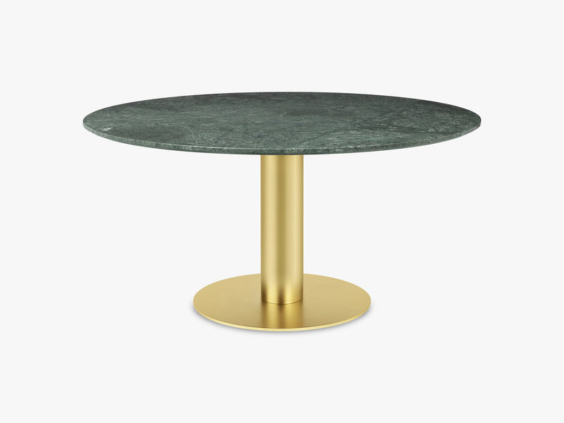 GUBI 2.0 Dining Table - Round - Ø150 - Brass base, Marble Green top