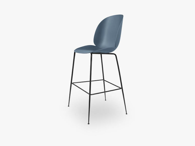 Beetle Bar Chair - Un-upholstered - 74 cm Conic Black base, Blue Grey shell