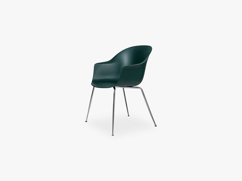 Bat Dining Chair - Skal m Conic base - Chrome, Dark Green