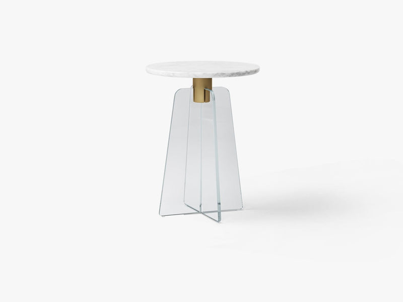 Cupola Side Table, Clear Glass/White Marble