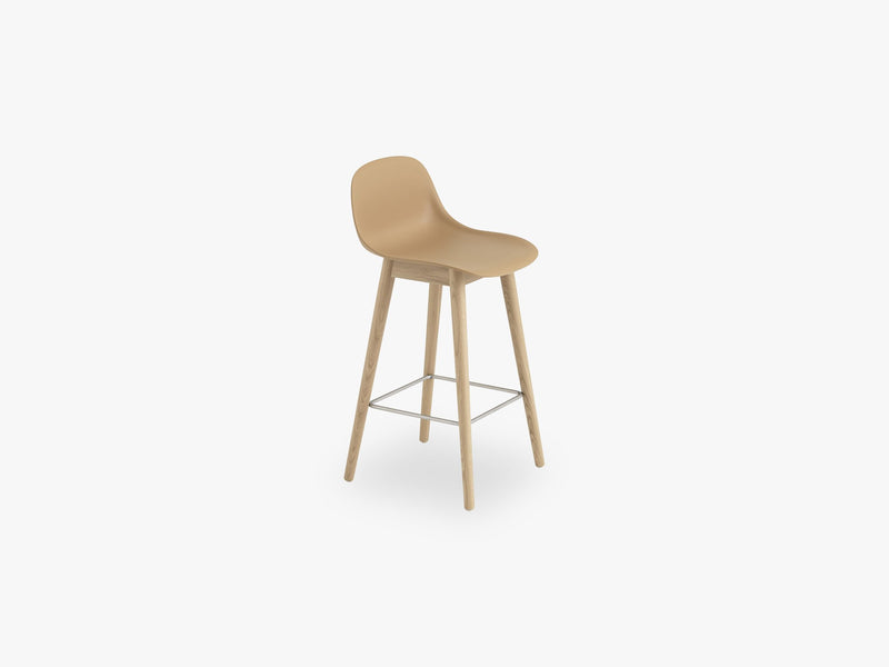 Fiber Bar Stool W Backrest - Wood Base H: 65 Cm, Ochre/Oak