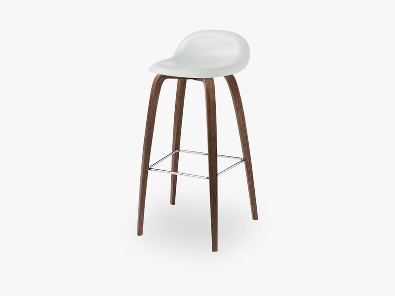 3D Bar Stool - Un-upholstered - 75 cm American Walnut base, White Cloud shell