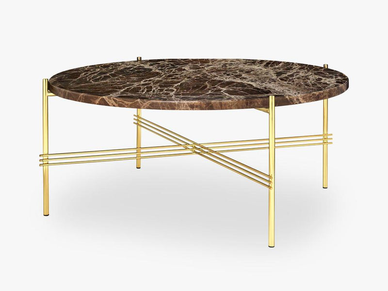 TS Coffee Table - Dia 80 Brass base, marble brown top