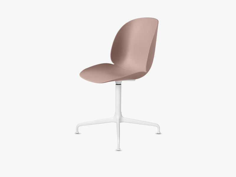 Beetle Dining Chair - Un-upholstered Casted Swivel base White, Sweet Pink shell