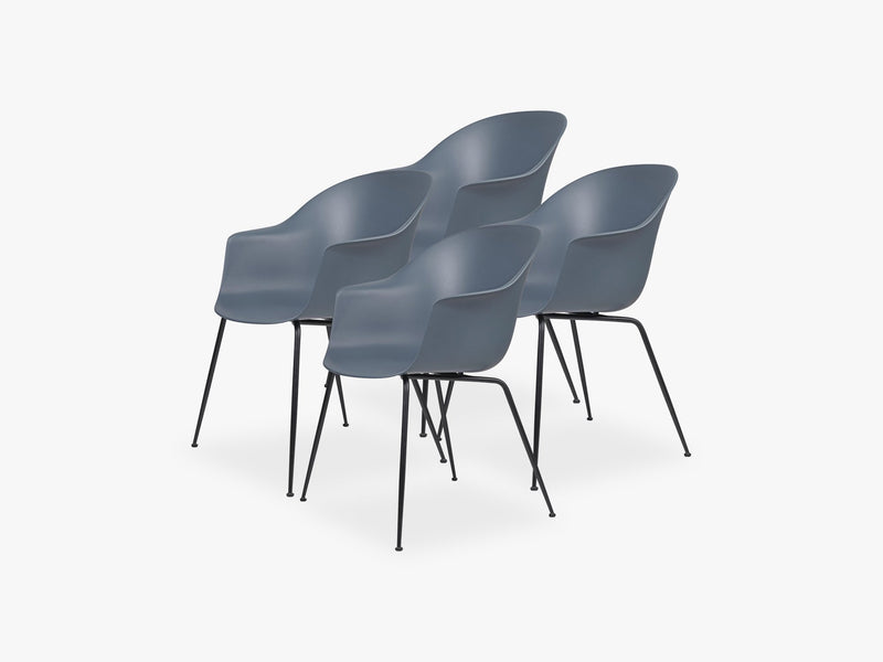 Bat Dining Chair 4 pcs - Conic Black Matt Base, Smoke Blue