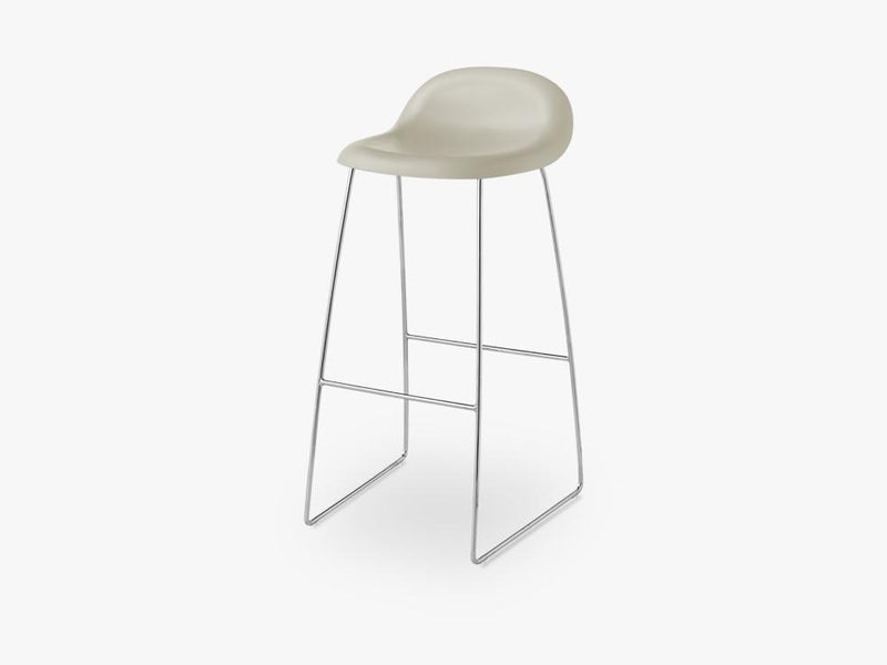 3D Bar Stool - Un-upholstered - 75 cm Sledge Crome base, Moon Grey shell