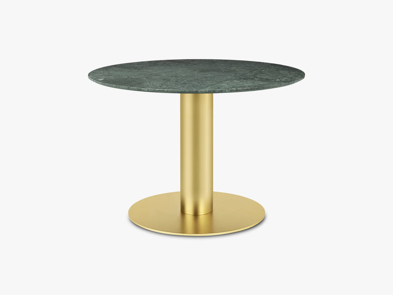 GUBI 2.0 Dining Table - Round - Ø110 - Brass base, Marble Green top