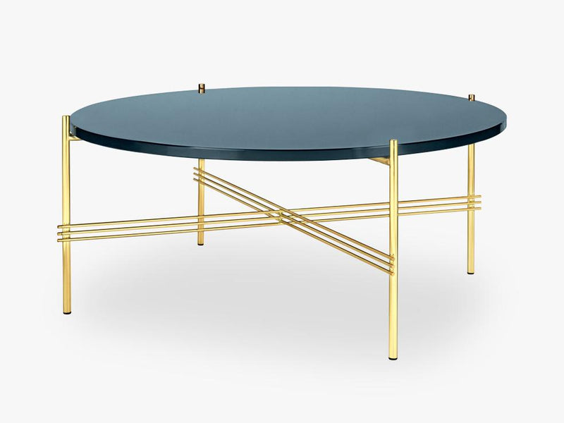 TS Coffee Table - Dia 80 Brass base, glass grey blue top