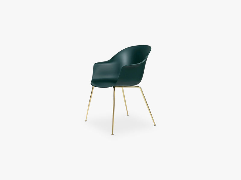 Bat Dining Chair - Skal m Conic base - Brass Semi Matt, Dark Green