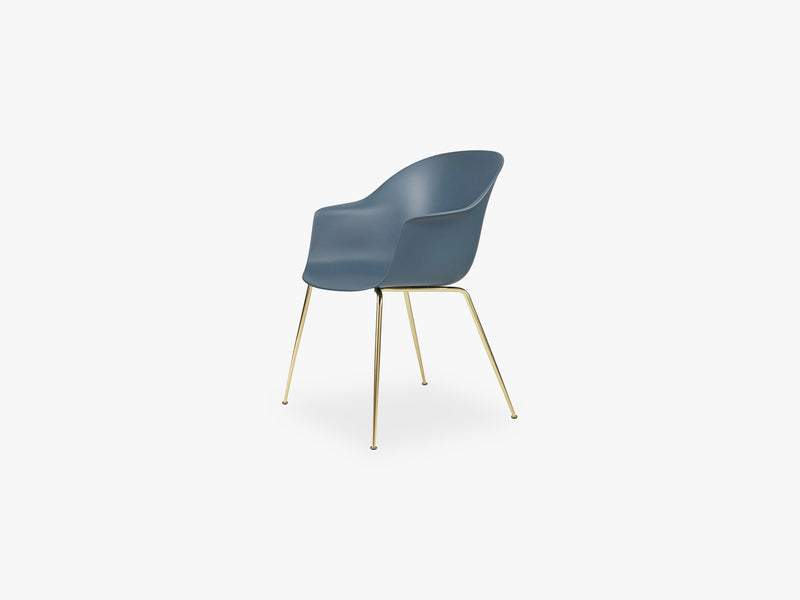 Bat Dining Chair - Skal m Conic base - Brass Semi Matt, Smoke Blue