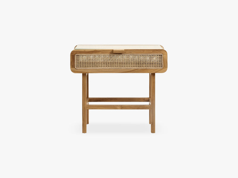 Console, teak w/open mesh weaving