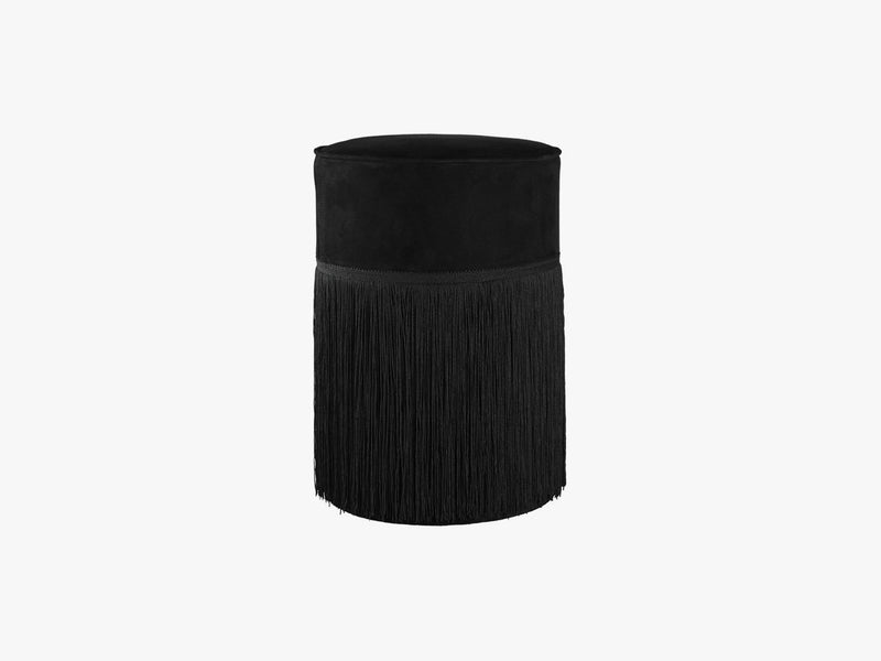 Tall rough suede fringe pouf, Black