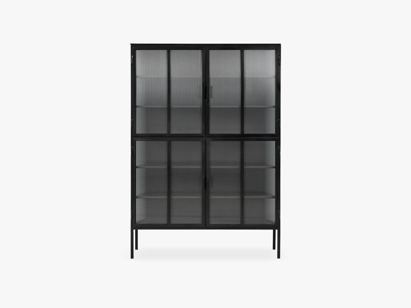 Black cabinet, 4 doors, groovy glass