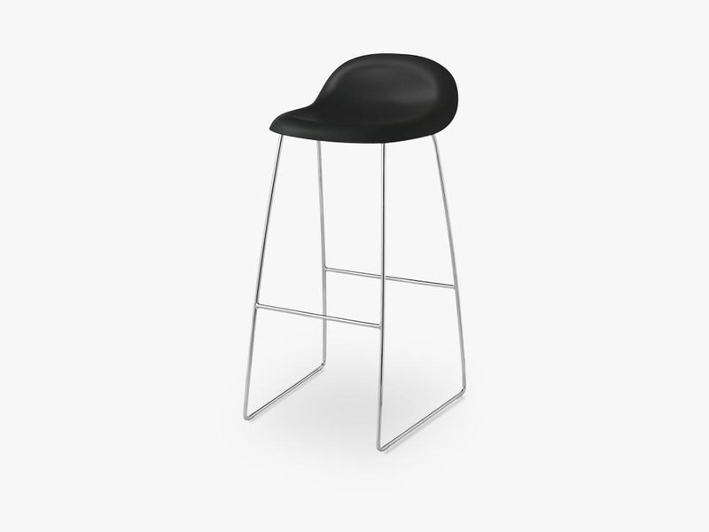 3D Bar Stool - Un-upholstered - 75 cm Sledge Crome base, Midnight Black shell