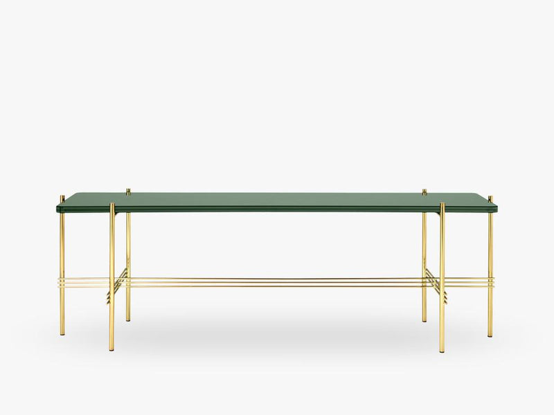 TS Console - 1 rack Brass base, glass dusty green top