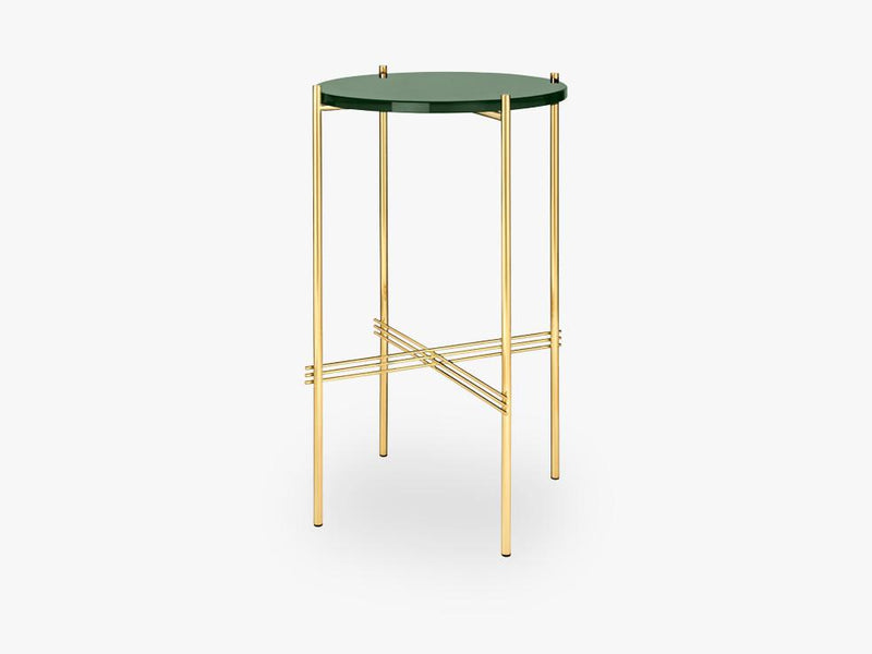 TS Console - Round - Dia 40 Brass base, glass dusty green top