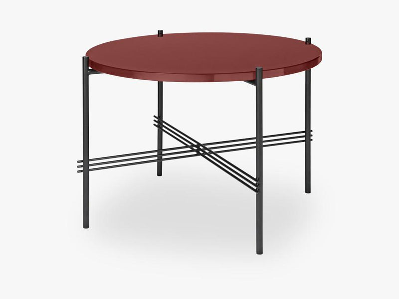 TS Coffee Table - Dia 55 Black base, glass rusty red top