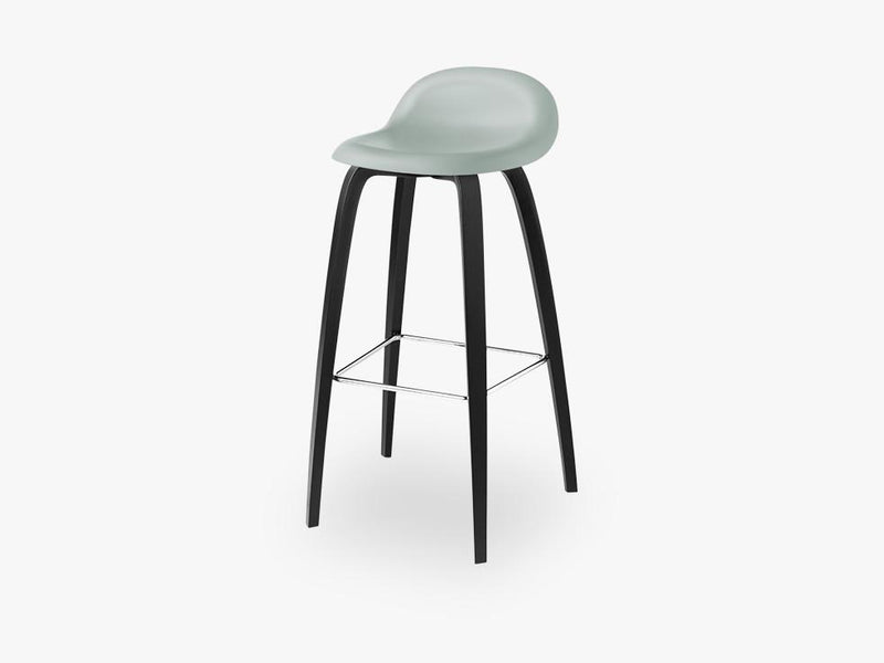 3D Bar Stool - Un-upholstered - 75 cm Black Stained Beech base, Nightfall Blue shell