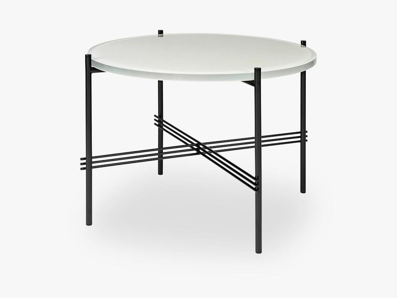 TS Coffee Table - Dia 55 Black base, glass oyster white top