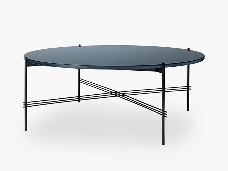 TS Coffee Table - Dia 105 Black base, glass grey blue top