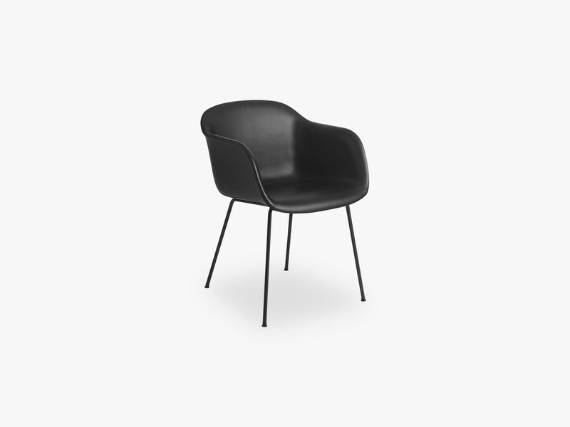 Fiber Armchair - Tube Base - Leather Shell, Silk Leather - Black/Black