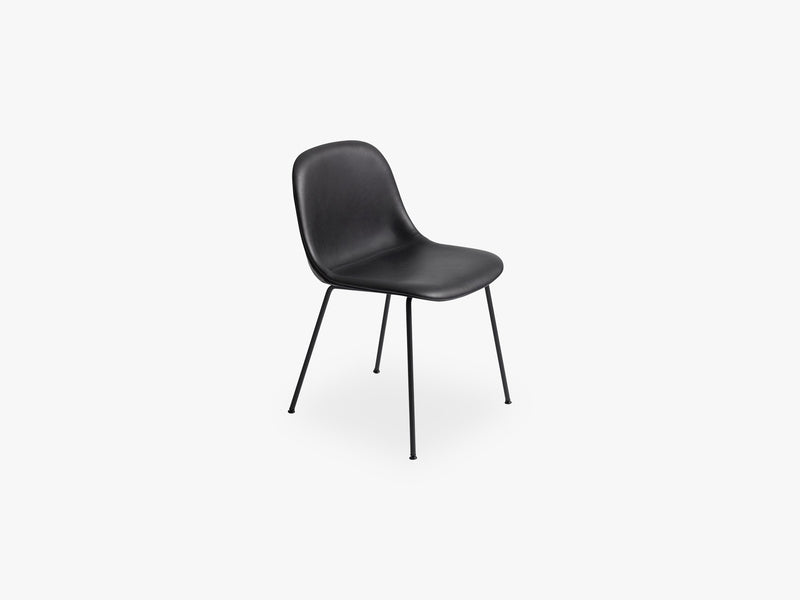 Fiber Side Chair - Tube Base - Leather Shell, Silk Leather - Black/Black