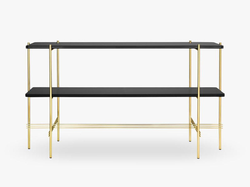 TS Console - 2 rack Brass base, glass Graphite Black top