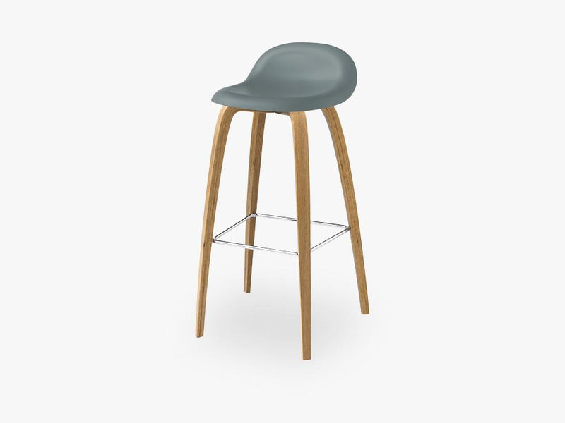 3D Bar Stool - Un-upholstered - 75 cm Oak base, Rainy Grey shell