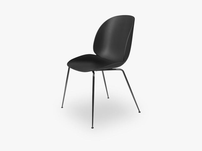 Beetle Dining Chair - Un-upholstered Conic Black Chrome base, Black shell