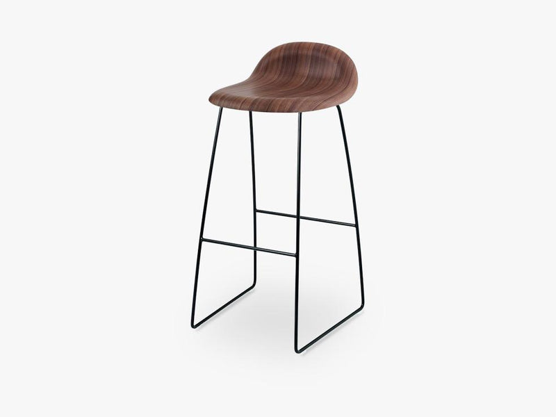 3D Bar Stool - Un-upholstered - 75 cm Sledge Black base, American Walnut shell