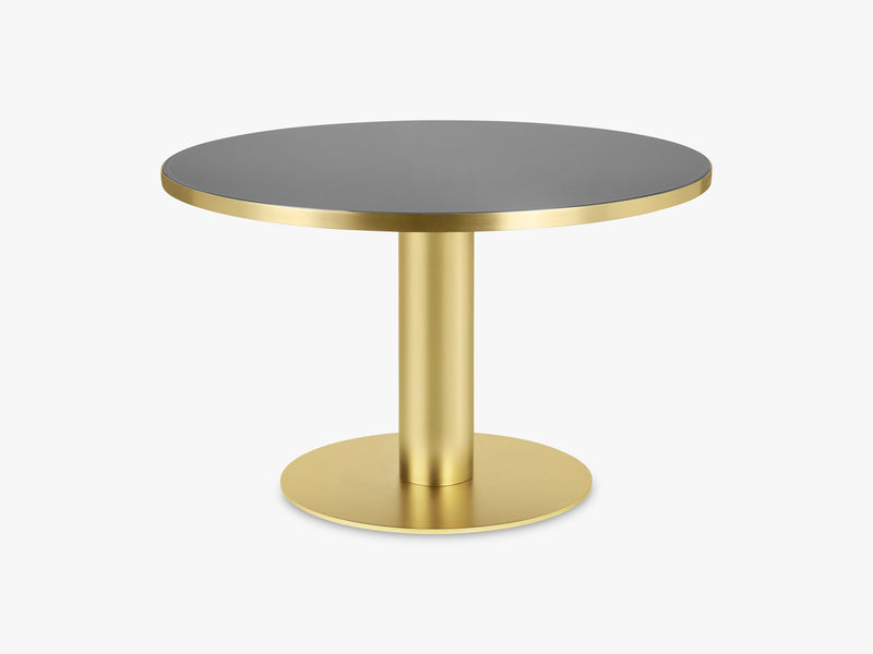 GUBI 2.0 Dining Table - Round - Ø125 - Brass base, Glass Granite Grey top