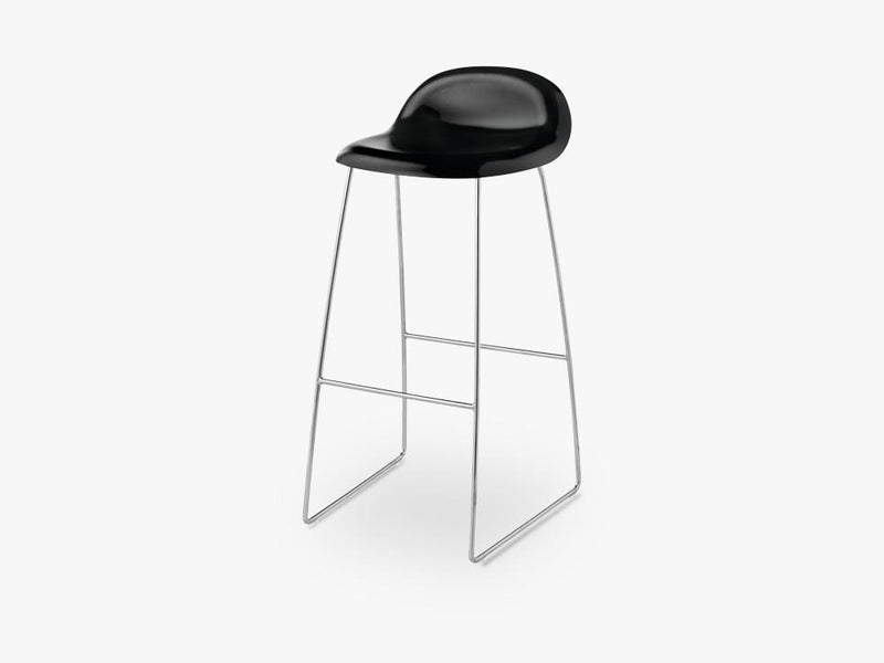 3D Bar Stool - Un-upholstered - 75 cm Sledge Crome base, Black Stained Beech shell