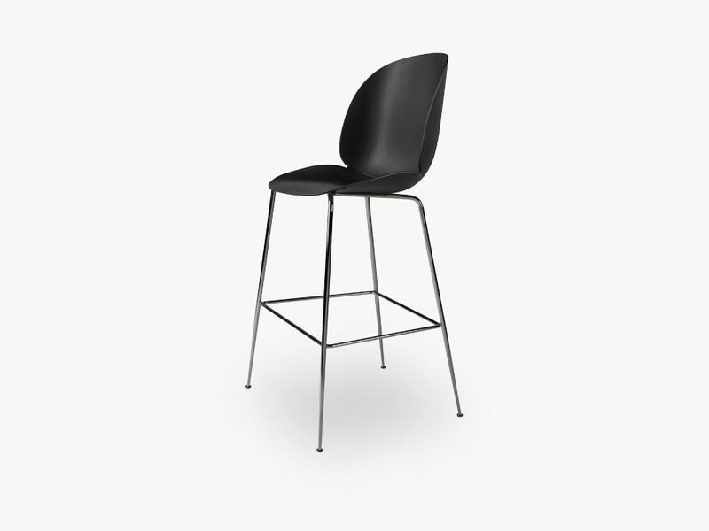 Beetle Bar Chair - Un-upholstered - 74 cm Conic Black Chrome base, Black shell