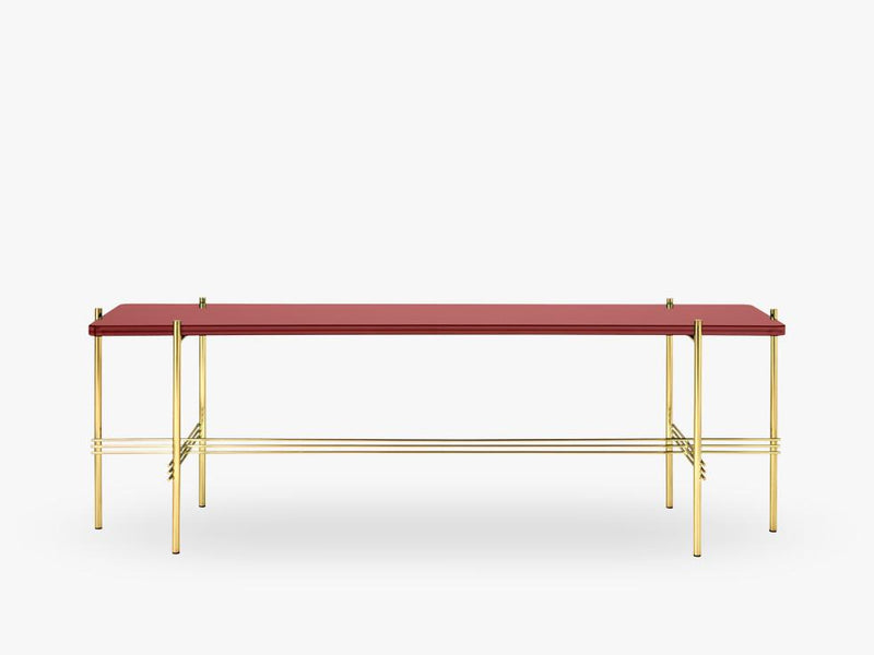 TS Console - 1 rack Brass base, glass rusty red top