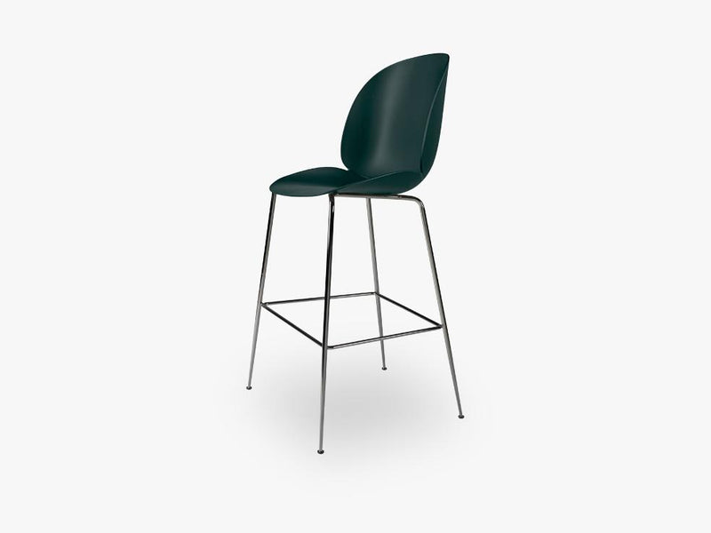 Beetle Bar Chair - Un-upholstered - 74 cm Conic Black Chrome base, Green shell